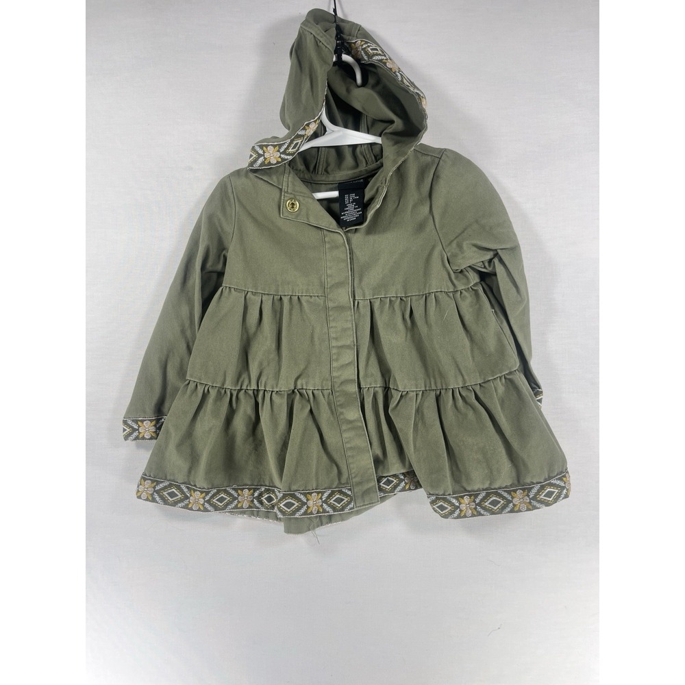Rachel Zoe Toddler Girl Jacket 24M Green Hooded Coat Embroidered Trim